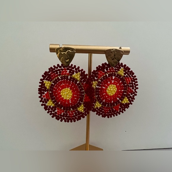 Red Boho Chic Dangle Earrings - Trendy Sun Beaded Dangle Earrings - - Picture 5 of 8